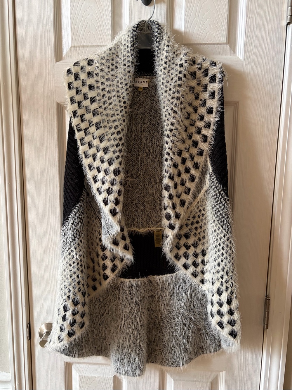 Sioni Black White Mixed Fabric Knit Draped Sweater Vest Size PL/PXL